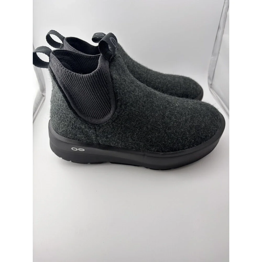 OOFOS Women's OOmega Londoner Boot W7 EU38 Charcoal Wool Blend